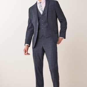 LUC485 Navy Blue Tailored Check Suit