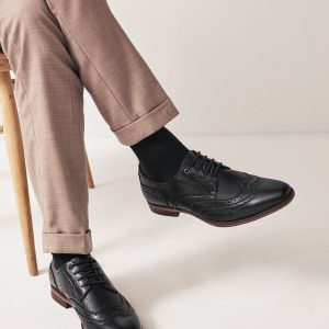 LUC460 Black Longwing Brogue Shoes