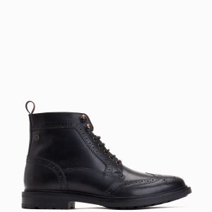 LUC482 Black Leather Lace-Up Brogues