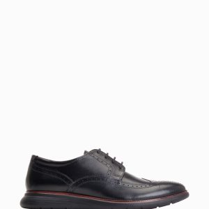 LUC468 Black Sdard Fit Leather Contrast Sole Derby Shoes