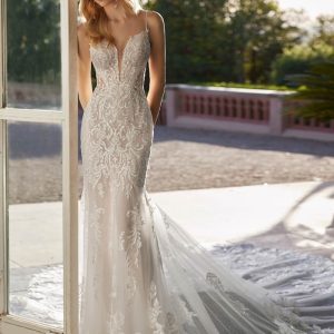 LUC441 Embroidered Strappy Wedding Dress