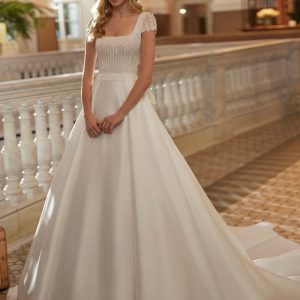 LUC433 Embroidered Mikado Wedding Dress