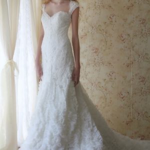 LUC445 Embroidered Wedding Dress With Keyhole Back