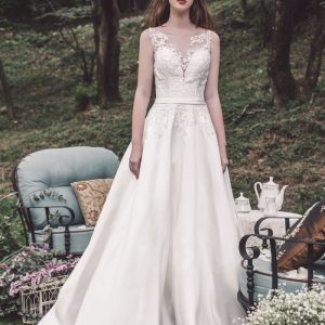 LUC449 Satin Wedding Dress With Illusion Back