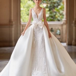 LUC458 Beaded Illusion Back Wedding Dress
